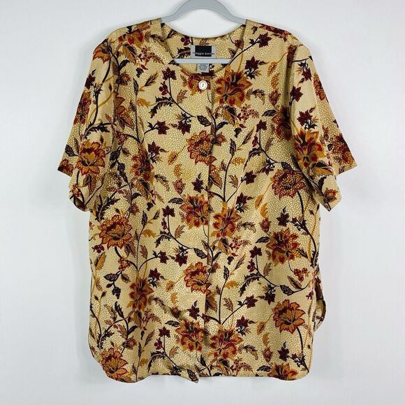 Vintage Maggie Barnes Plus Size 18 Floral Short Sleeve Button Blouse Top - Picture 1 of 5